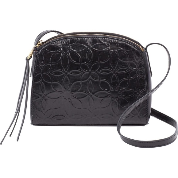 Women's Hobo Evella Geometric Emboss Black Leather - Picture 1 of 7